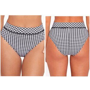 NEW Skinny Dippers - S Womens Sophie Plaid High Waist Swim Bottom  Blk White